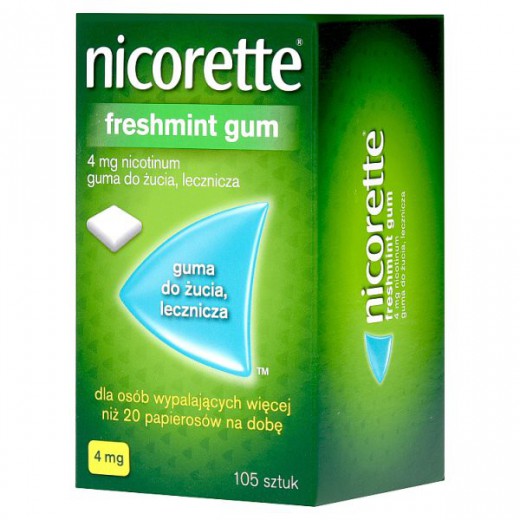 Nicorette Freshmint Gum 4 mg, guma do żucia, lecznicza, 105 sztuk