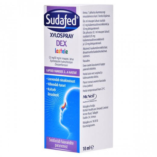 Sudafed XyloSpray DEX dla dzieci (0,5 mg + 50 mg)/ ml, aerozol do nosa, 2-6 lat, 10 ml