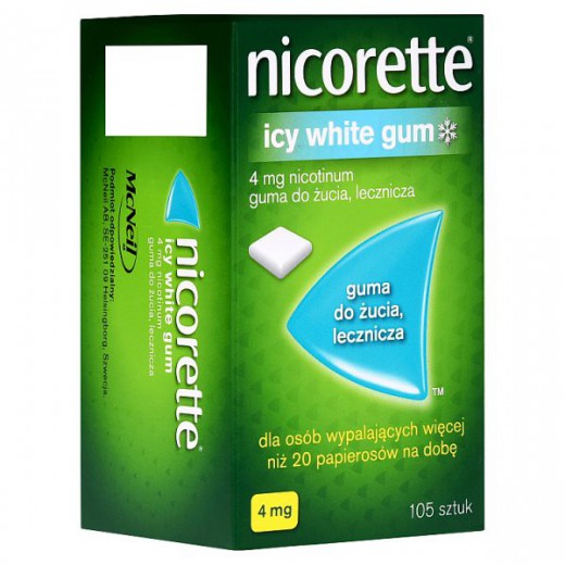 Nicorette Icy White Gum 4 mg, guma do żucia lecznicza, 105 sztuk