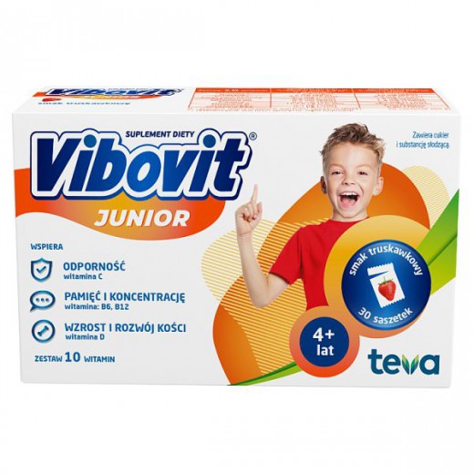 Vibovit Junior, 4-12 lat, smak truskawkowy, 30 saszetek