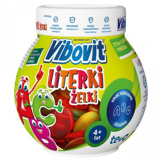 Vibovit Literki Żelki, powyżej 4 lat, smak owocowy, 50 sztuk