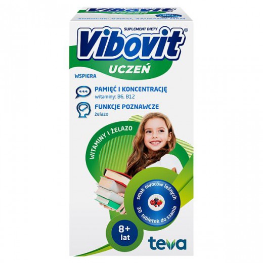 Vibovit Uczeń Witaminy + żelazo, po 8 roku życia, 30 tabletek do ssania
