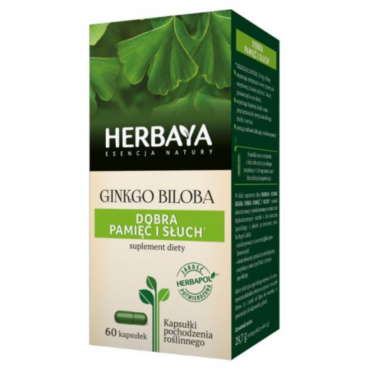 Herbaya Ginkgo biloba Dobra Pamięć i Słuch, 60 kapsułek