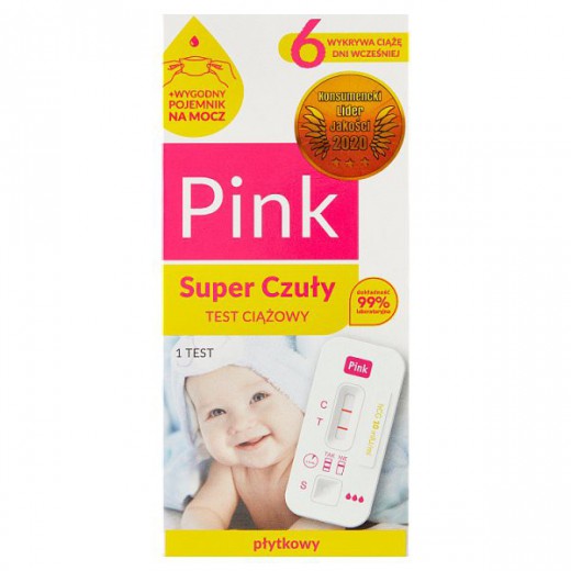 Domowe Laboratorium Pink, test ciążowy płytkowy, super czuły 10 mlU/ml, 1 sztuka