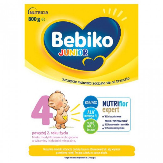 Mleko modyfikowane Bebiko Junior 4 NUTRIflor Expert, po 2 roku życia, 800g