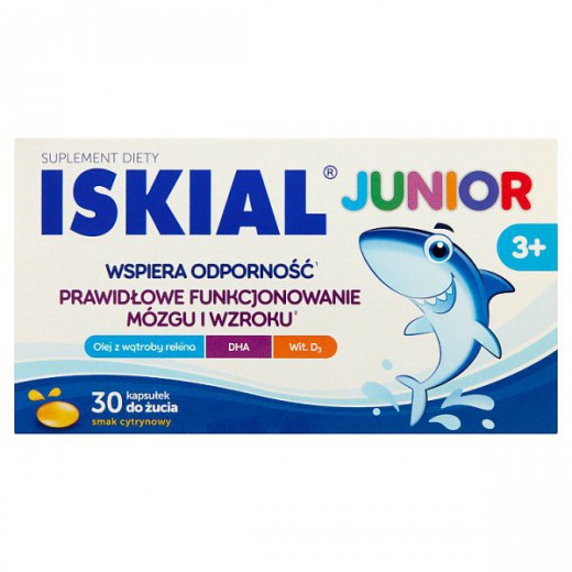 Iskial Junior, olej z wątroby rekina+witamina D3, 30 kapsułek