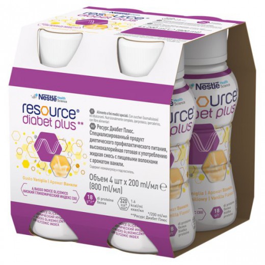 Resource Diabet Plus, smak waniliowy, 4 x 200 ml