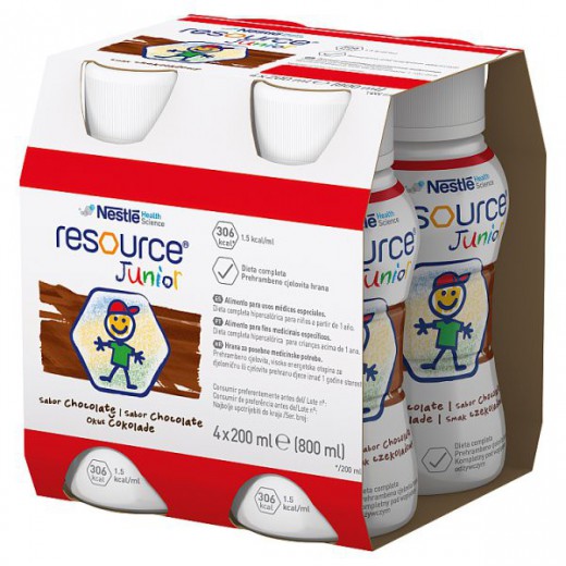 Resource Junior, preparat odżywczy powyżej 1 roku, smak czekoladowy, 4 x 200 ml