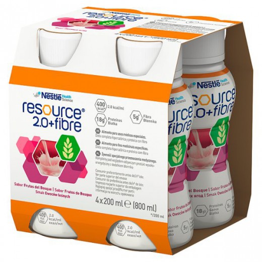 Resource 2.0 + Fibre, preparat odżywczy, smak owoców leśnych, 4 x 200 ml