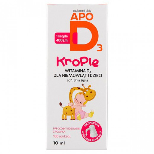 ApoD3 Krople, witamina D3 400 j.m. dla niemowląt i dzieci od 1 dnia życia, 10 ml