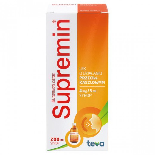 Supremin 4 mg/ 5 ml, syrop o działaniu przeciwkaszlowym, 200 ml