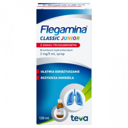 Flegamina Junior 2 mg/ 5 ml, smak truskawkowy, syrop, 120 ml