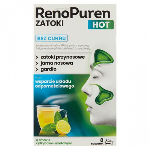 Renopuren Zatoki Hot, bez cukru, smak cytrynowo - miętowy, 8 saszetek