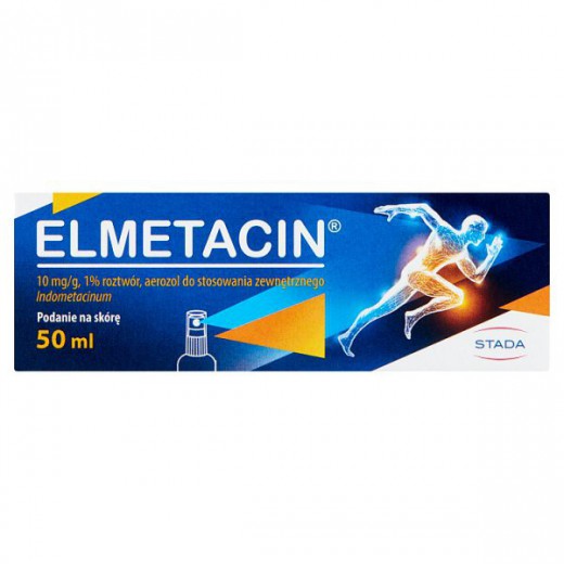 Elmetacin 10 mg/ g, aerozol do stosowania zewnętrznego na skórę, roztwór, 50 ml