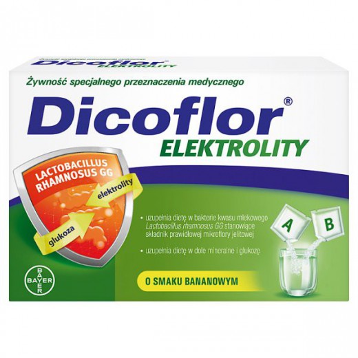 Dicoflor Elektrolity, dla dzieci i dorosłych, smak bananowy, 12 saszetek