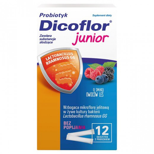 Dicoflor Junior, dla dzieci od 3 roku i dorosłych, smak owoców leśnych, 12 saszetek