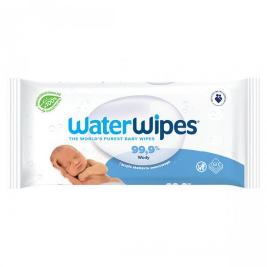 WaterWipes Bio, chusteczki nawilżane, wodne, od urodzenia, 60 sztuk