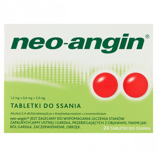 Neo-Angin 1,2 mg + 0,6 mg + 5,9 mg, 24 tabletki do ssania