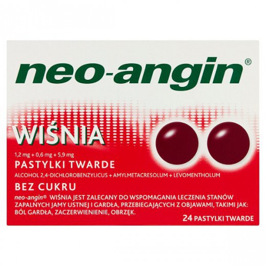 Neo-Angin Wiśnia 1,2 mg + 0,6 mg + 5,9mg, 24 pastylki twarde