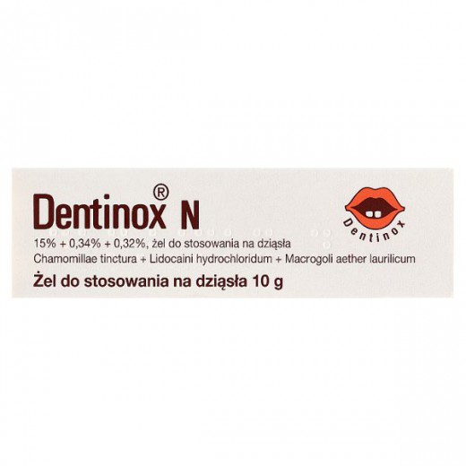 Dentinox N (150 mg + 3,4 mg + 3,2 mg)/ g, żel na dziąsła, 10 g