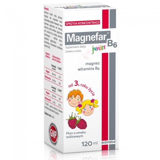 Magnefar B6 Junior płyn, smak malinowy, 120ml