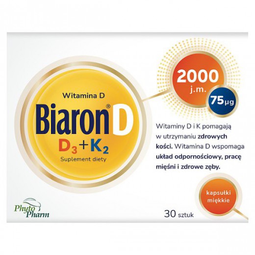 Bioaron D, D3 + K2, 2000j.m, 30 kapsułek