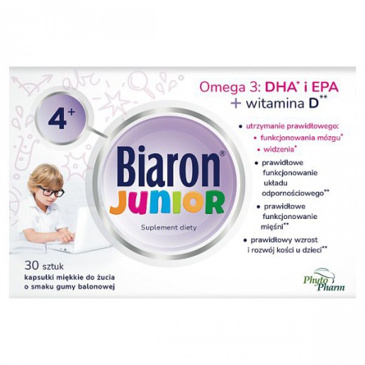 Bioaron Junior, po 4 roku życia i dorosłych, smak owocowej gumy balonowej, 30 kapsułek