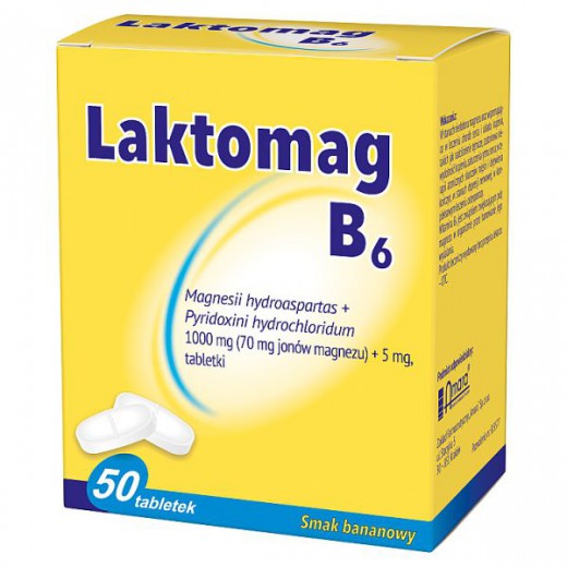Laktomag B6 70 mg + 5 mg, smak bananowy, 50 tabletek