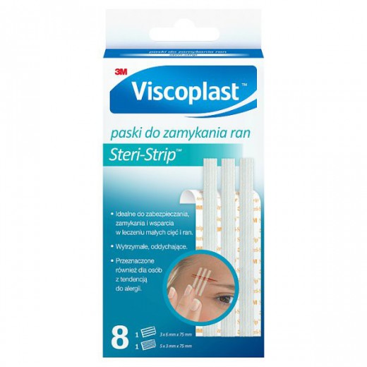 Viscoplast Steri-Strip, paski do zamykania ran, białe, 8 sztuk