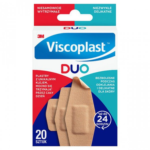 Viscoplast Duo, plastry z mocnym klejem, delikatne dla skóry, 20 sztuk