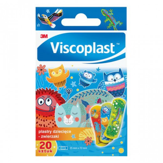 Viscoplast Zwierzaki, dekorowane plastry dla dzieci, 72 mm x 25 mm, 20 sztuk