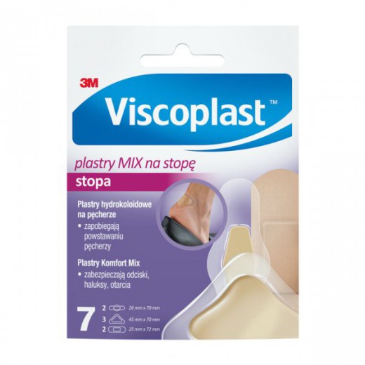 Viscoplast™ Plastry MIX na stopę, plastry hydrokoloidowe na pęcherze, 3 rozmiary, 7 sztuk