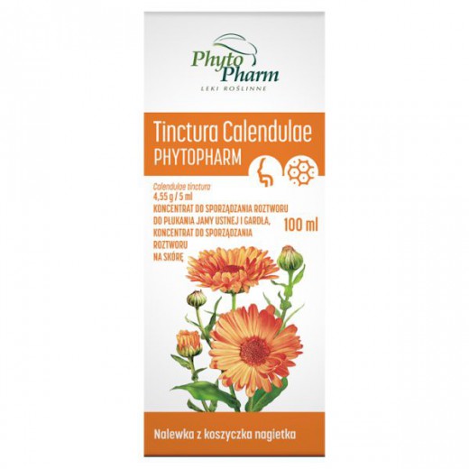 Tinctura Calendulae Phytopharm 4,55 g/ 5 ml, do płukania jamy ustnej i gardła oraz na skórę, 100 ml