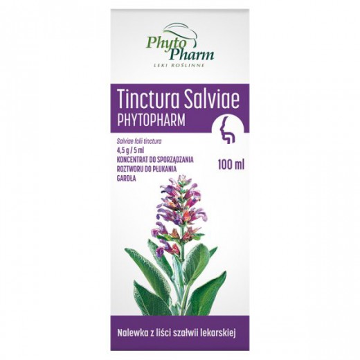 Tinctura Salviae 4,5 g/ 5 ml, koncentrat do sporządzania roztworu do płukania gardła, 100 ml