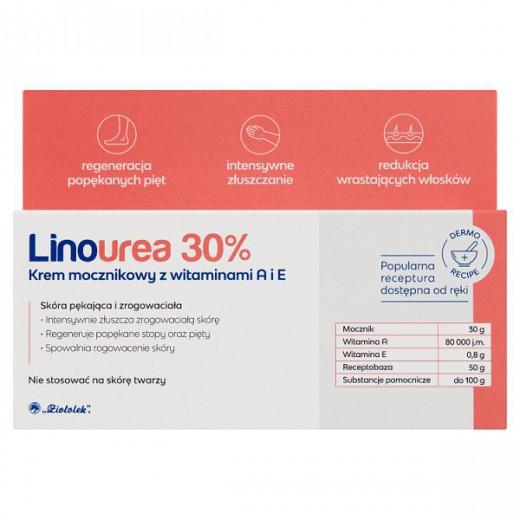 Linourea 30% A+E, krem mocznikowy z witaminami A i E, skóra pękająca i zrogowaciała, 50 g