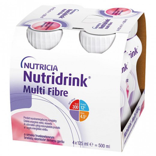 Nutridrink Multi Fibre, preparat odżywczy, smak truskawkowy, 4 x 125 ml