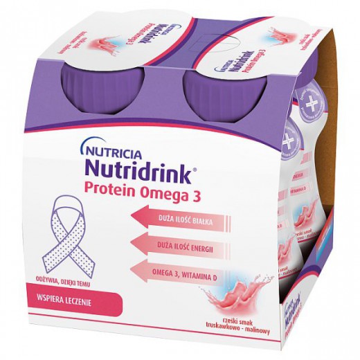 Nutridrink Protein Omega 3, rześki smak truskawka - malina, 4 x 125ml