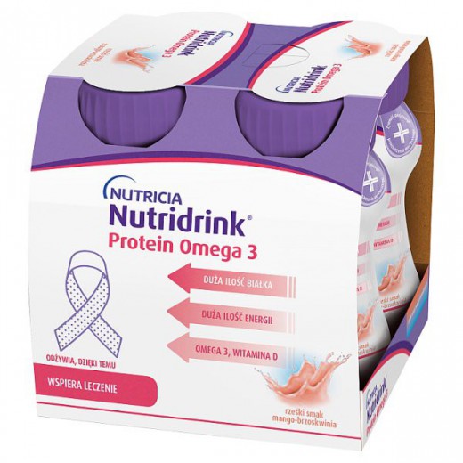 Nutridrink Protein Omega 3, rześki smak mango - brzoskwinia, 4 x 125ml