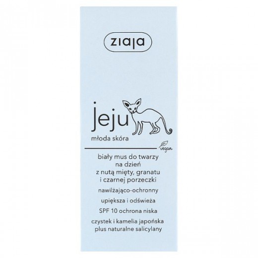 Ziaja Jeju, biały mus do twarzy nawilżająco-ochronny na dzień, z nutą mięty, granatu i czarnej porzeczki, SPF 10, 50 ml