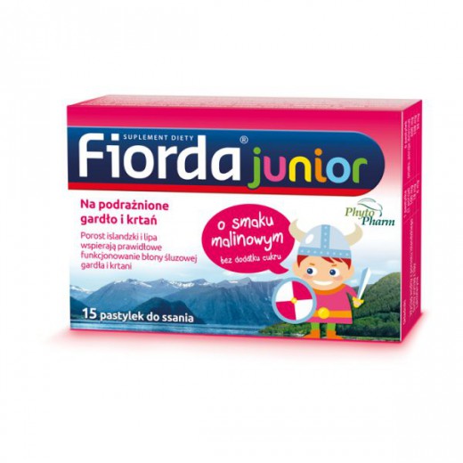 Fiorda Junior, smak malinowy, 15 pastylek do ssania