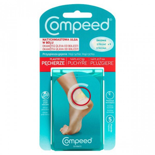Compeed, plastry na pęcherze, hydrokoloidowe, średnie, 5 sztuk