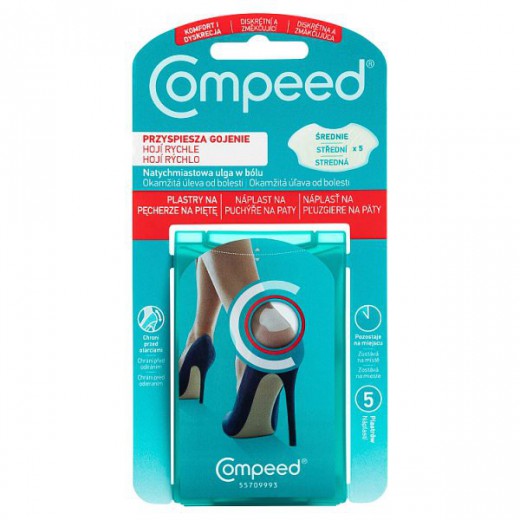 Compeed, plastry na pęcherze na piętę, średnie, 5 sztuk