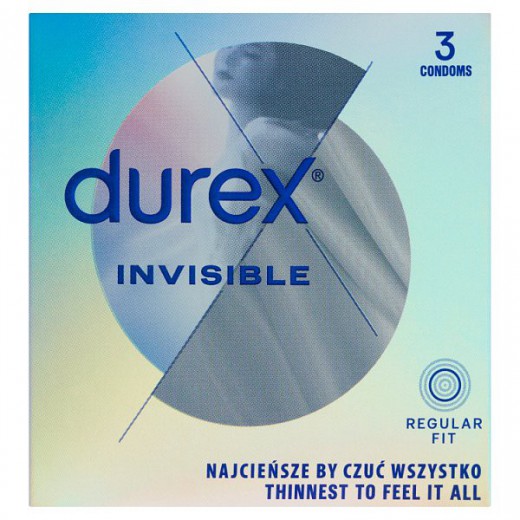Durex Invisible, prezerwatywy supercienkie dla większej bliskości, 3 sztuki