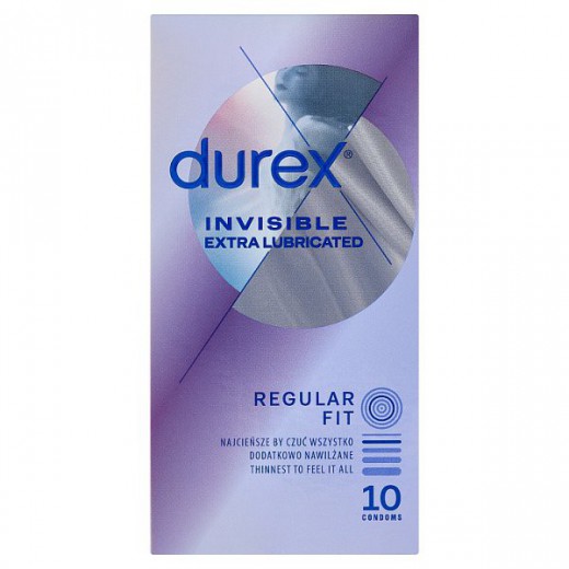 Durex Invisible, prezerwatywy dodatkowo nawilżane, supercienkie, 10 sztuk