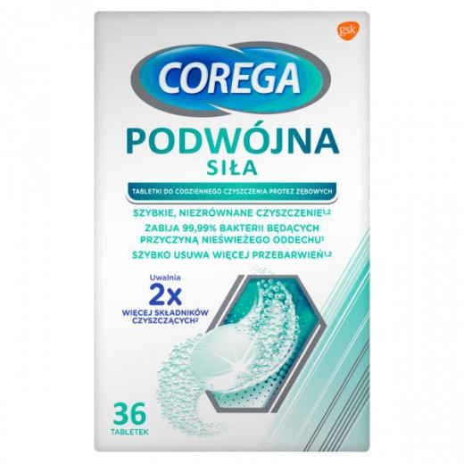 Corega Tabs Podwójna siła, tabletki do czyszczenia protez zębowych, 36 tabletek