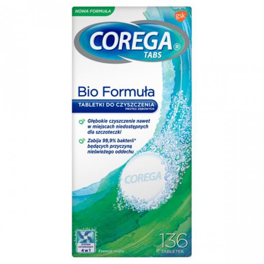 Corega Tabs Bio Formula, tabletki do czyszczenia protez zębowych, 136 tabletek