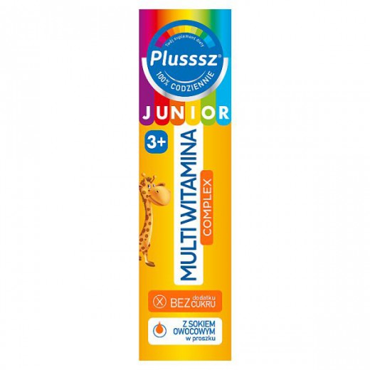 Plusssz Junior Multiwitamina Complex, dla dzieci powyżej 3 lat, smak tropikalny, 20 tabletek musujących