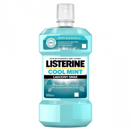 Listerine Cool Mint, płyn do płukania jamy ustnej, łagodny smak, bez alkoholu, 500 ml
