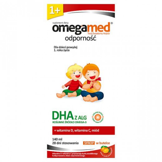 Omegamed Odporność z DHA, syrop dla dzieci, powyżej 1 roku, smak pomarańczowy, 140ml