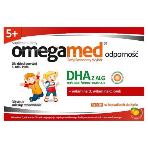 Omegamed Odporność z DHA,  5+ Syrop w kapsułkach, 30 kapsułek